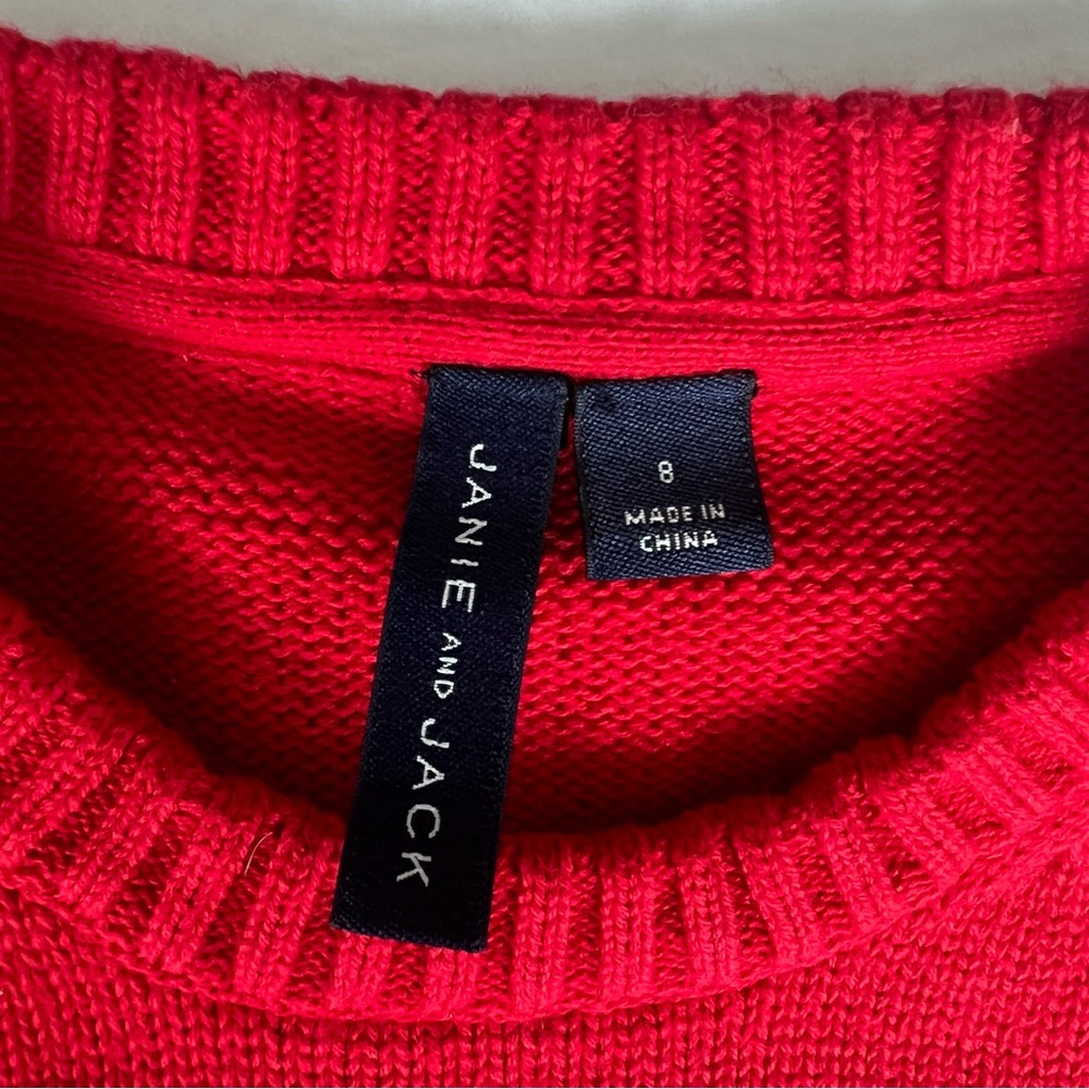 JANIE and JACK Red and White Crewneck Nordic Fair Isle Reindeer Sweater Size 8 - Picture 5 of 6